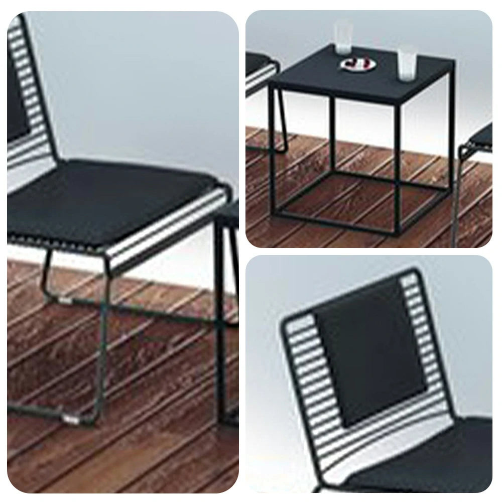 SOLARA Iron Table and Chair Set - Minimalist Metal Frame, 1 Table with 2 Lounge Chairs, Gold Finish - Black