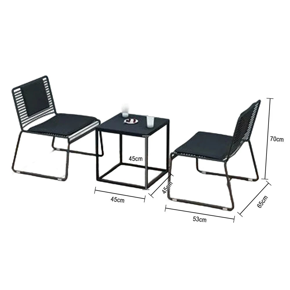 SOLARA Iron Table and Chair Set - Minimalist Metal Frame, 1 Table with 2 Lounge Chairs, Gold Finish - Black