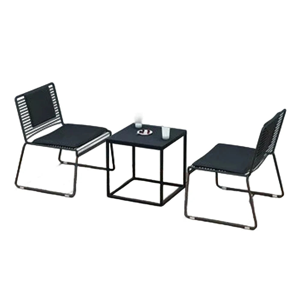 SOLARA Iron Table and Chair Set - Minimalist Metal Frame, 1 Table with 2 Lounge Chairs, Gold Finish - Black