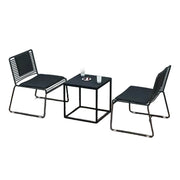 SOLARA Iron Table and Chair Set - Minimalist Metal Frame, 1 Table with 2 Lounge Chairs, Gold Finish - Black