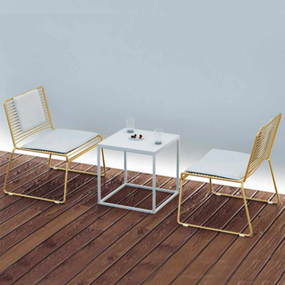 SOLARA Iron Table and Chair Set - Minimalist Metal Frame, 1 Table with 2 Lounge Chairs, Gold Finish - Gold