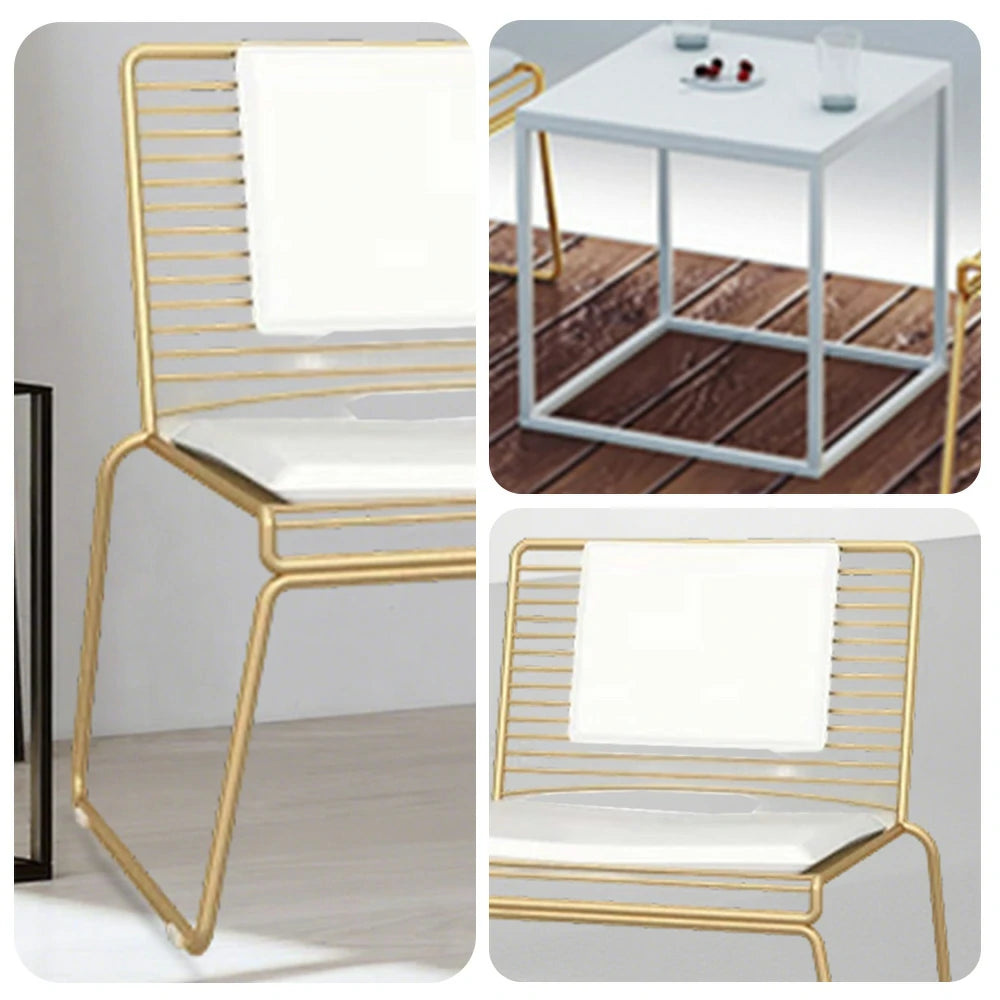 SOLARA Iron Table and Chair Set - Minimalist Metal Frame, 1 Table with 2 Lounge Chairs, Gold Finish - Gold