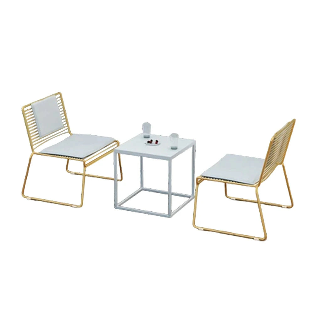 SOLARA Iron Table and Chair Set - Minimalist Metal Frame, 1 Table with 2 Lounge Chairs, Gold Finish - Gold