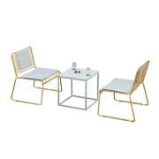 SOLARA Iron Table and Chair Set - Minimalist Metal Frame, 1 Table with 2 Lounge Chairs, Gold Finish - Gold