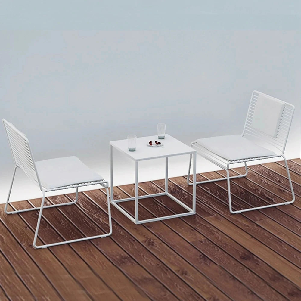 SOLARA Iron Table and Chair Set - Minimalist Metal Frame, 1 Table with 2 Lounge Chairs, Gold Finish - White