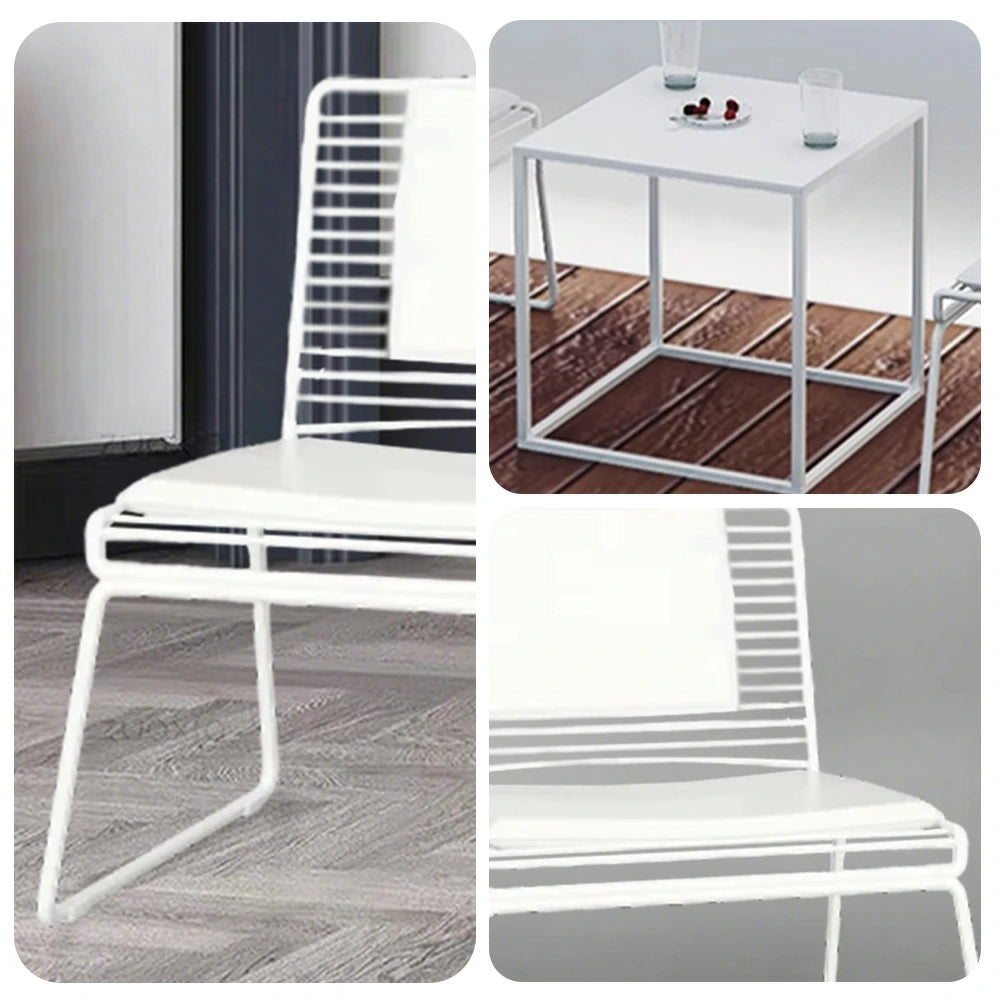 SOLARA Iron Table and Chair Set - Minimalist Metal Frame, 1 Table with 2 Lounge Chairs, Gold Finish - White