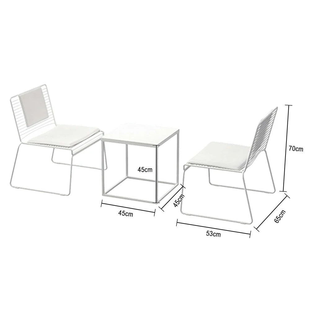 SOLARA Iron Table and Chair Set - Minimalist Metal Frame, 1 Table with 2 Lounge Chairs, Gold Finish - White