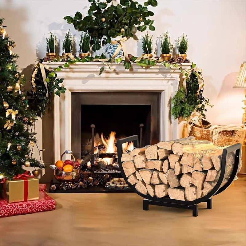 SOLARA ZFWOODS Black Indoor and Outdoor Firewood Storage Rack Fireplace Decoration