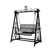 SOLARA FYY01 150cm Wrought Iron Garden Swing Chair – Black/White/Green Curved Backrest Outdoor Use