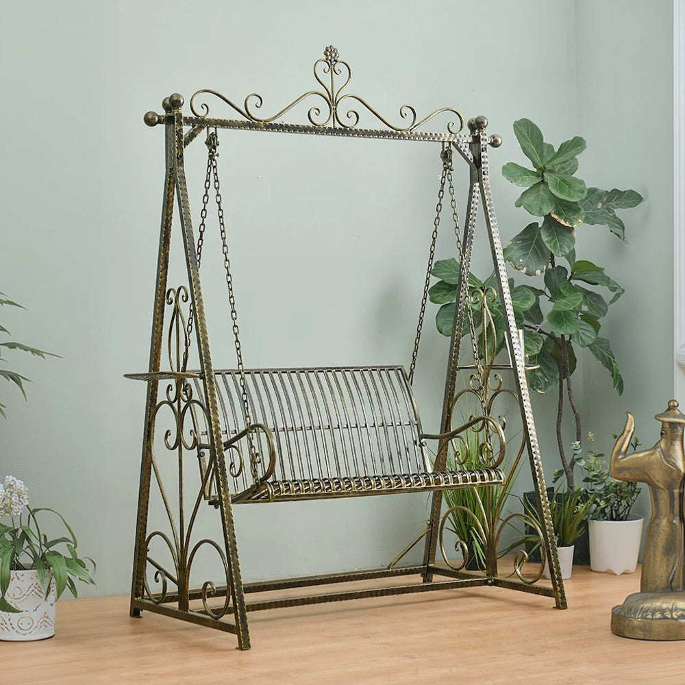 SOLARA FYY01 150cm Wrought Iron Garden Swing Chair – Black/White/Green Curved Backrest Outdoor Use