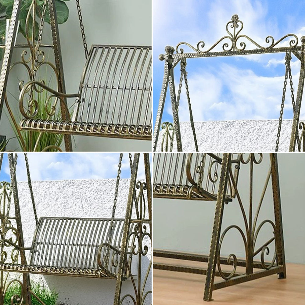 SOLARA FYY01 150cm Wrought Iron Garden Swing Chair – Black/White/Green Curved Backrest Outdoor Use