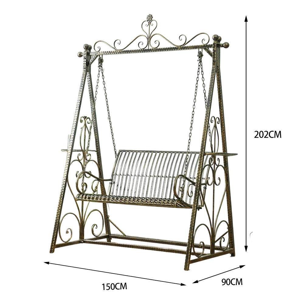 SOLARA FYY01 150cm Wrought Iron Garden Swing Chair – Black/White/Green Curved Backrest Outdoor Use