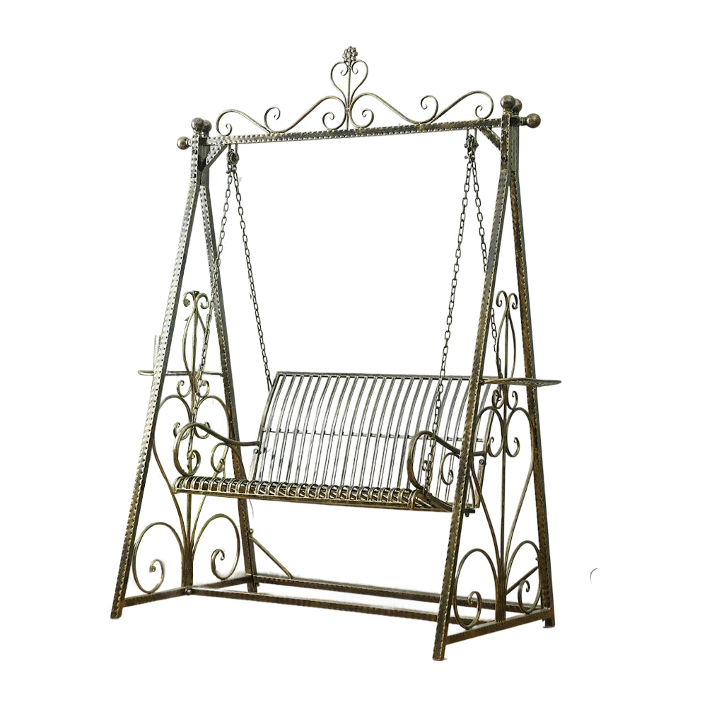 SOLARA FYY01 150cm Wrought Iron Garden Swing Chair – Black/White/Green Curved Backrest Outdoor Use