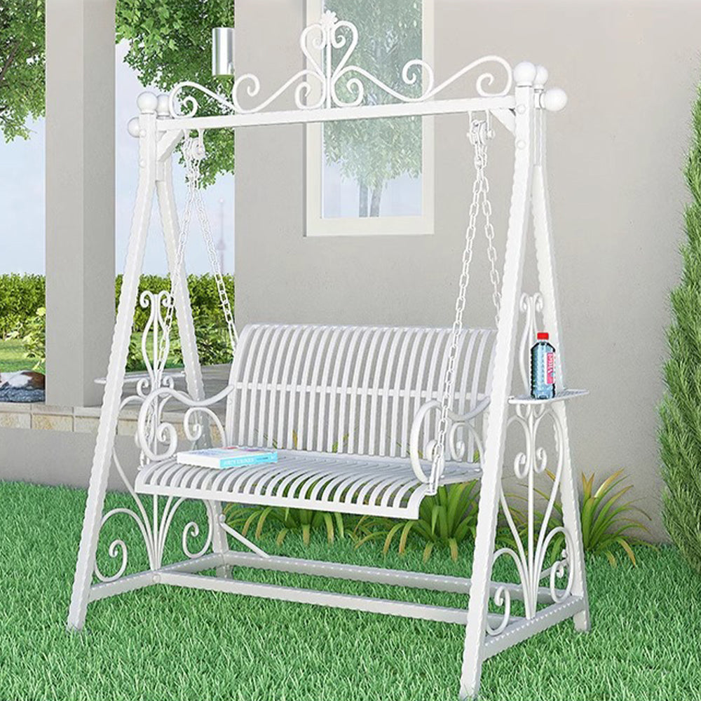 SOLARA FYY01 150cm Wrought Iron Garden Swing Chair – Black/White/Green Curved Backrest Outdoor Use