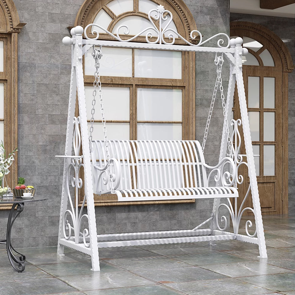 SOLARA FYY01 150cm Wrought Iron Garden Swing Chair – Black/White/Green Curved Backrest Outdoor Use