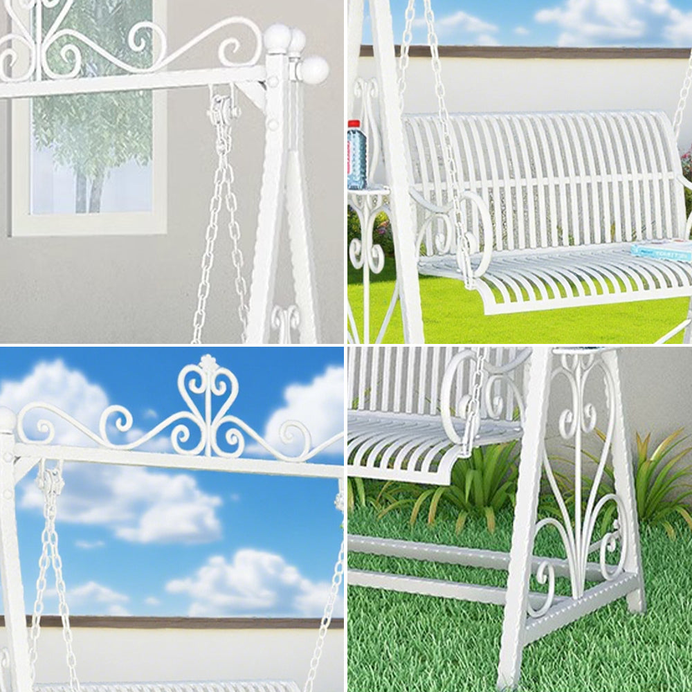 SOLARA FYY01 150cm Wrought Iron Garden Swing Chair – Black/White/Green Curved Backrest Outdoor Use