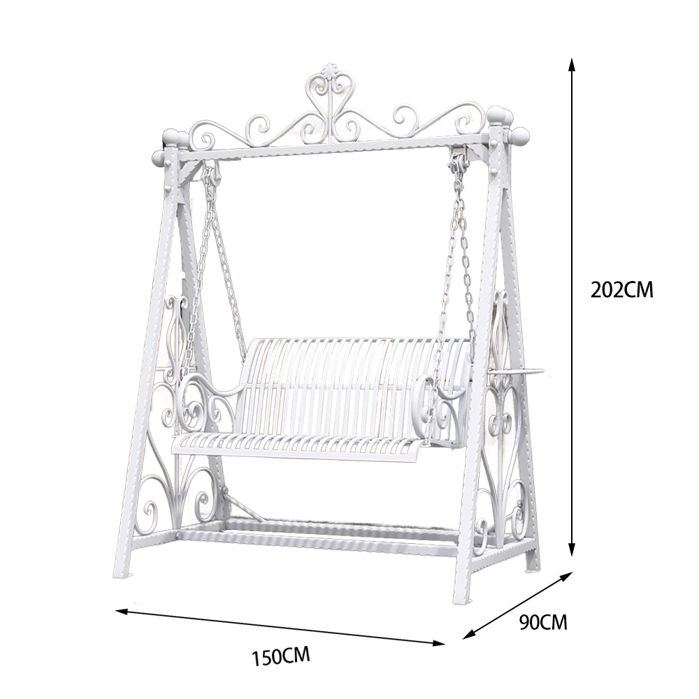 SOLARA FYY01 150cm Wrought Iron Garden Swing Chair – Black/White/Green Curved Backrest Outdoor Use