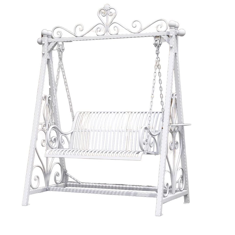 SOLARA FYY01 150cm Wrought Iron Garden Swing Chair – Black/White/Green Curved Backrest Outdoor Use