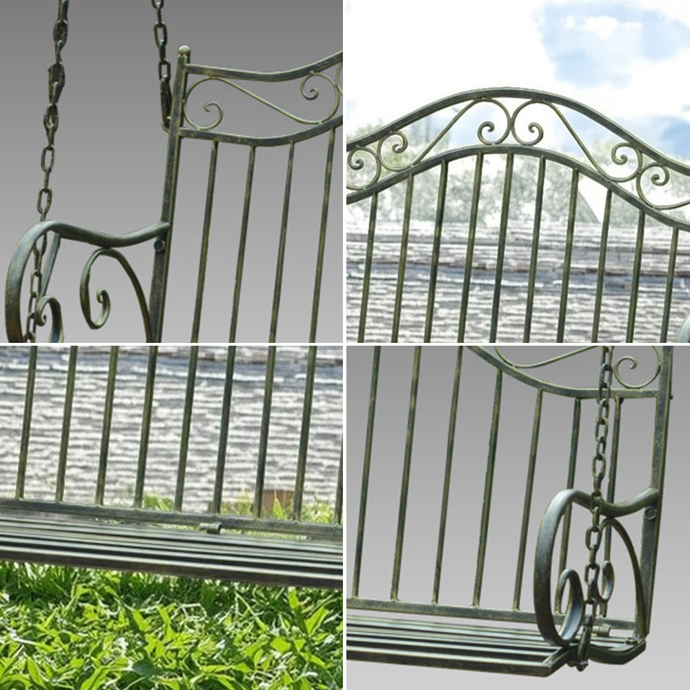 SOLARA YY02 100cm Wrought Iron Hanging Garden Chair – Brown/Green Straight Backrest Outdoor Use