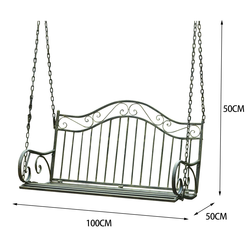 SOLARA YY02 100cm Wrought Iron Hanging Garden Chair – Brown/Green Straight Backrest Outdoor Use