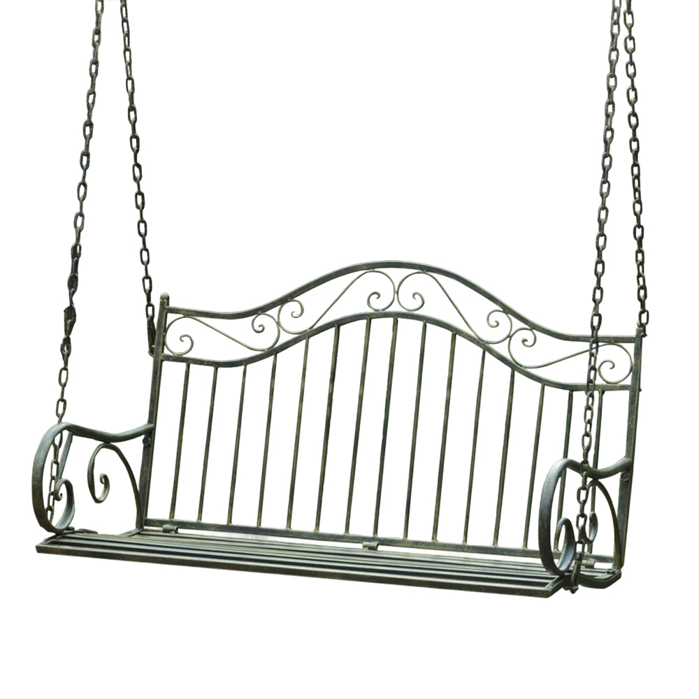 SOLARA YY02 100cm Wrought Iron Hanging Garden Chair – Brown/Green Straight Backrest Outdoor Use