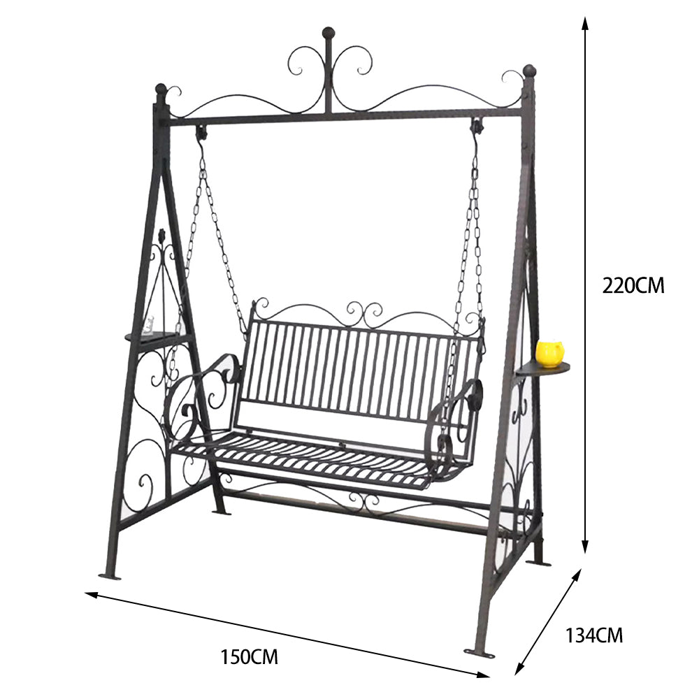 SOLARA FYY02A 150cm Wrought Iron Garden Swing Chair – Black/White/Red Straight Backrest Outdoor Use