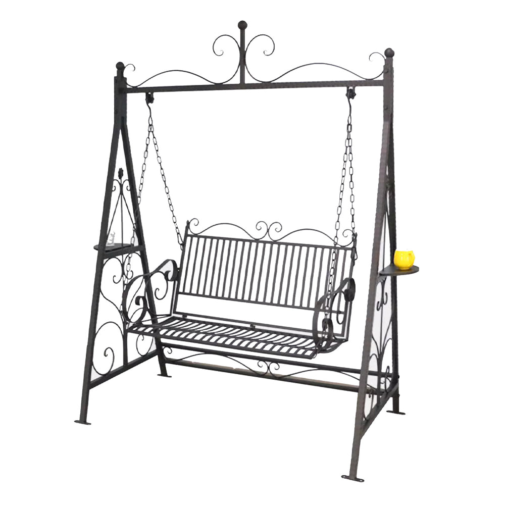 SOLARA FYY02A 150cm Wrought Iron Garden Swing Chair – Black/White/Red Straight Backrest Outdoor Use