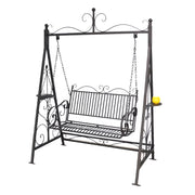 SOLARA FYY02A 150cm Wrought Iron Garden Swing Chair – Black/White/Red Straight Backrest Outdoor Use