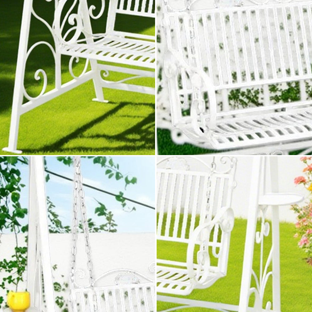 SOLARA FYY02A 150cm Wrought Iron Garden Swing Chair – Black/White/Red Straight Backrest Outdoor Use