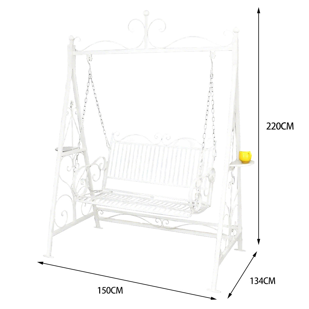 SOLARA FYY02A 150cm Wrought Iron Garden Swing Chair – Black/White/Red Straight Backrest Outdoor Use