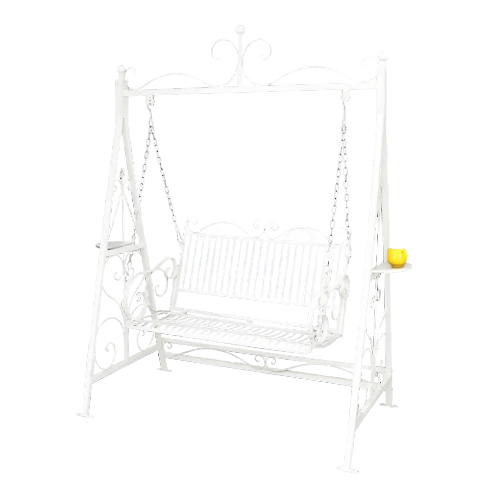 SOLARA FYY02A 150cm Wrought Iron Garden Swing Chair – Black/White/Red Straight Backrest Outdoor Use