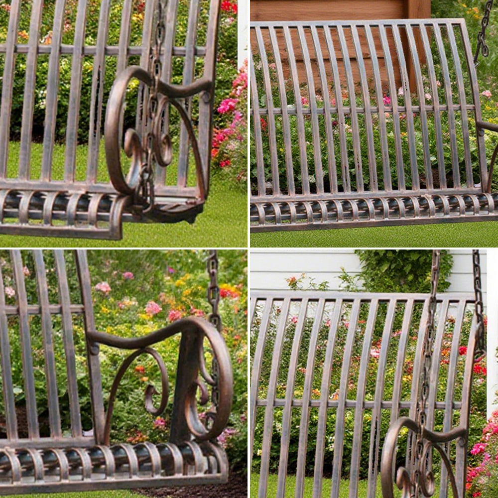 SOLARA YY02 100cm Wrought Iron Hanging Garden Chair – Brown/Green Straight Backrest Outdoor Use