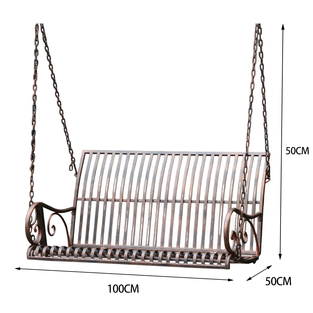 SOLARA YY02 100cm Wrought Iron Hanging Garden Chair – Brown/Green Straight Backrest Outdoor Use