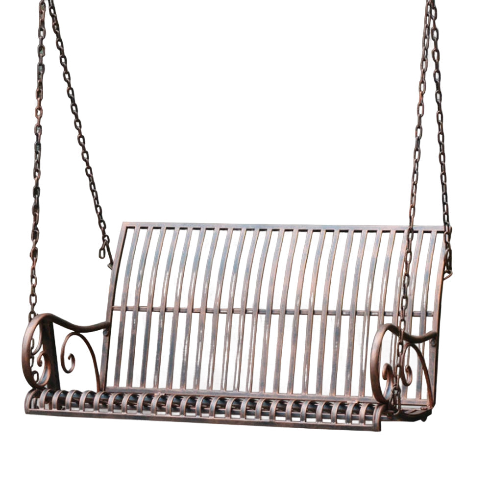 SOLARA YY02 100cm Wrought Iron Hanging Garden Chair – Brown/Green Straight Backrest Outdoor Use