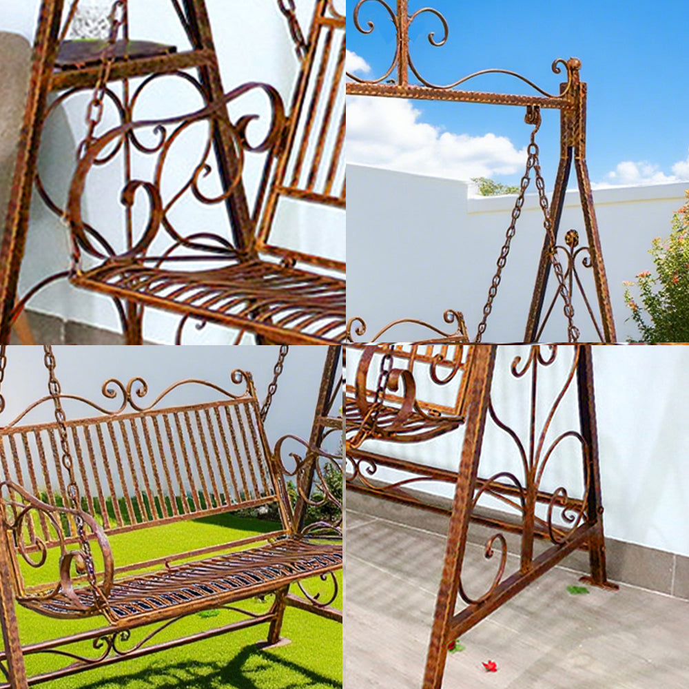 SOLARA FYY02A 150cm Wrought Iron Garden Swing Chair – Black/White/Red Straight Backrest Outdoor Use