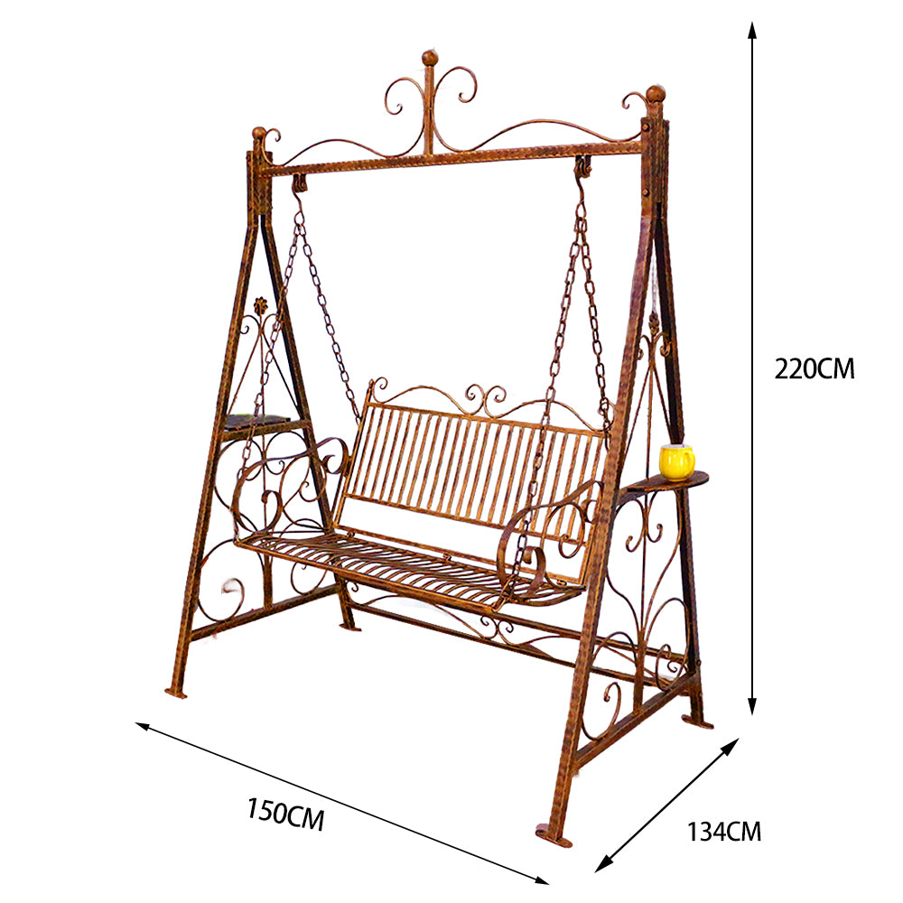 SOLARA FYY02A 150cm Wrought Iron Garden Swing Chair – Black/White/Red Straight Backrest Outdoor Use