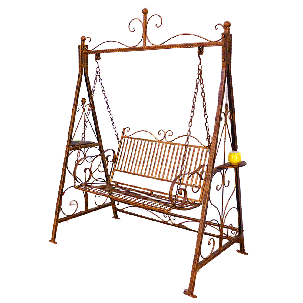 SOLARA FYY02A 150cm Wrought Iron Garden Swing Chair – Black/White/Red Straight Backrest Outdoor Use