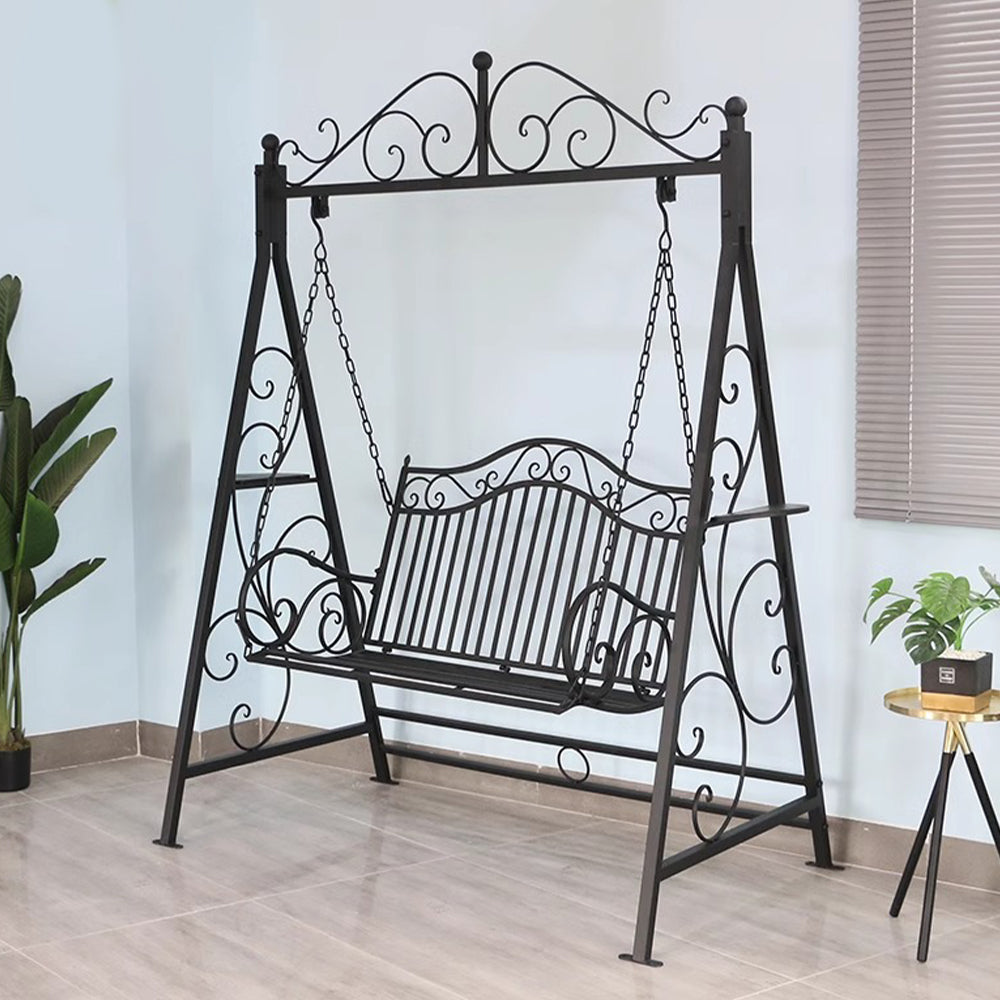 SOLARA YY02B 150cm Wrought Iron Garden Swing Chair – Black/White/Red/Green Straight Backrest Outdoor Use