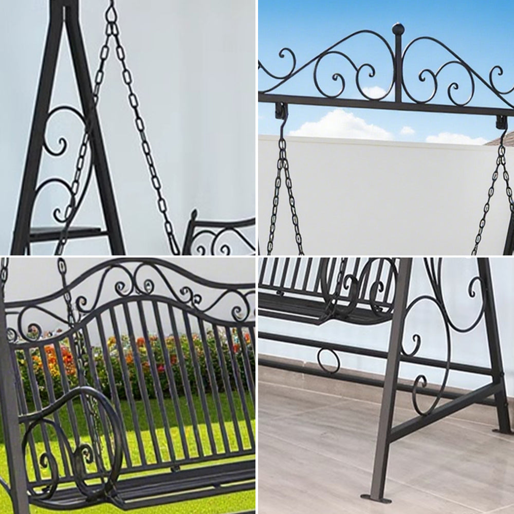 SOLARA YY02B 150cm Wrought Iron Garden Swing Chair – Black/White/Red/Green Straight Backrest Outdoor Use