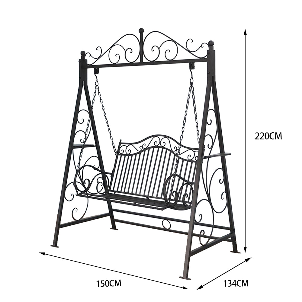 SOLARA YY02B 150cm Wrought Iron Garden Swing Chair – Black/White/Red/Green Straight Backrest Outdoor Use