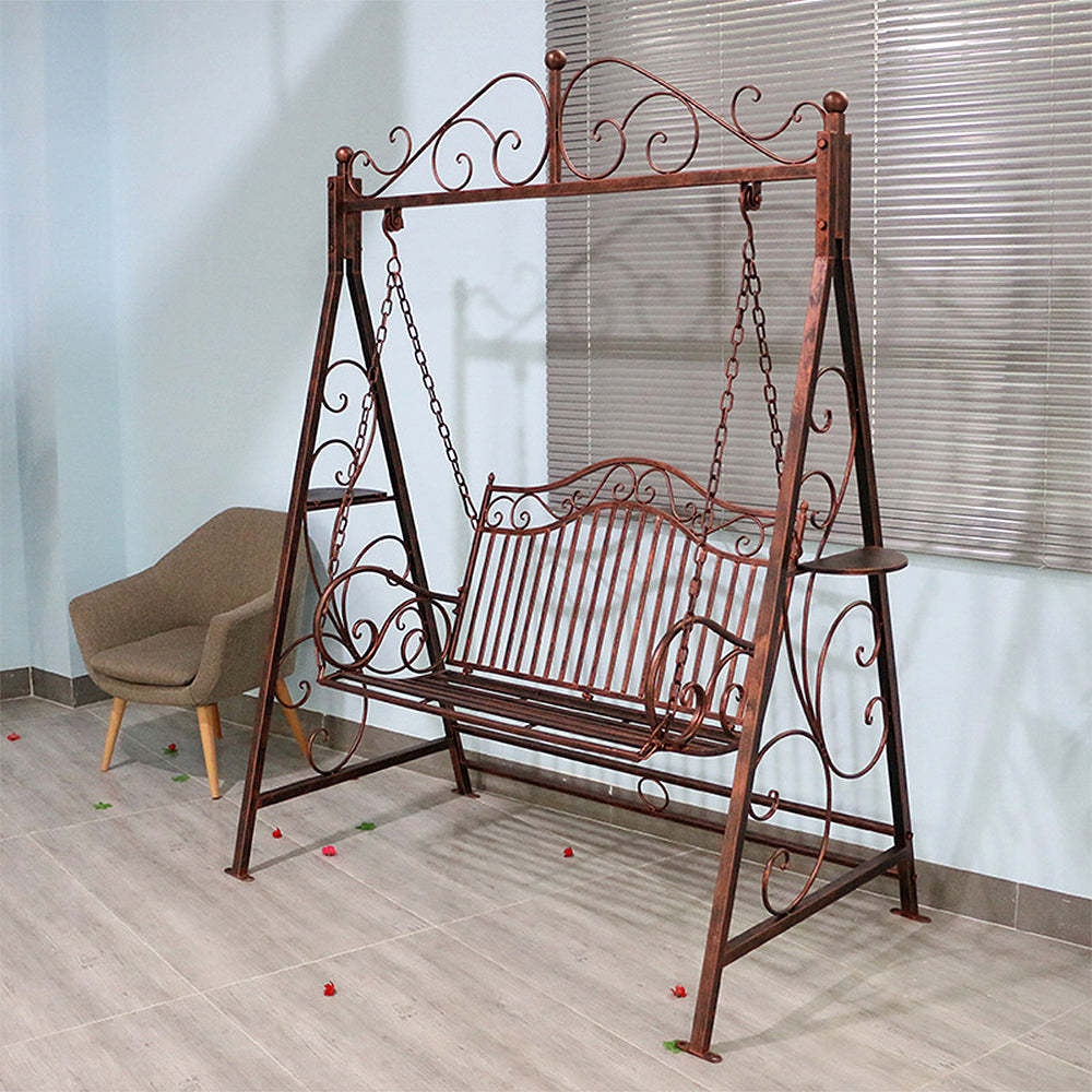 SOLARA YY02B 150cm Wrought Iron Garden Swing Chair – Black/White/Red/Green Straight Backrest Outdoor Use