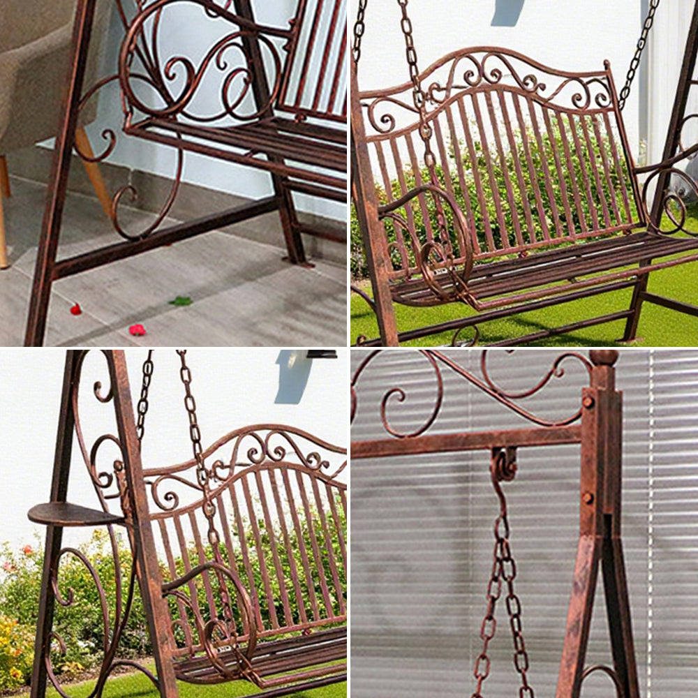 SOLARA YY02B 150cm Wrought Iron Garden Swing Chair – Black/White/Red/Green Straight Backrest Outdoor Use