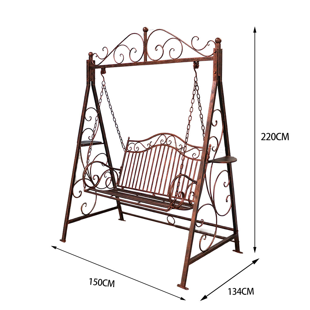 SOLARA YY02B 150cm Wrought Iron Garden Swing Chair – Black/White/Red/Green Straight Backrest Outdoor Use