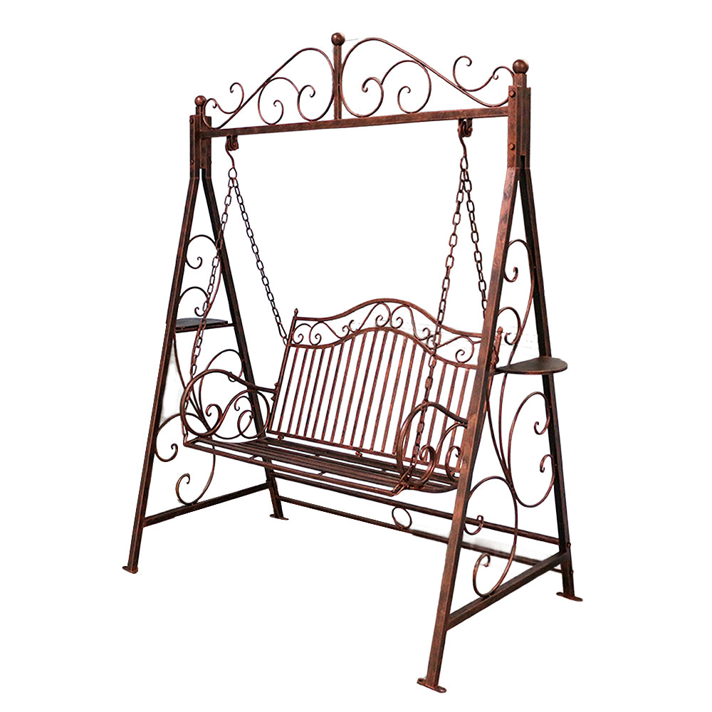 SOLARA YY02B 150cm Wrought Iron Garden Swing Chair – Black/White/Red/Green Straight Backrest Outdoor Use