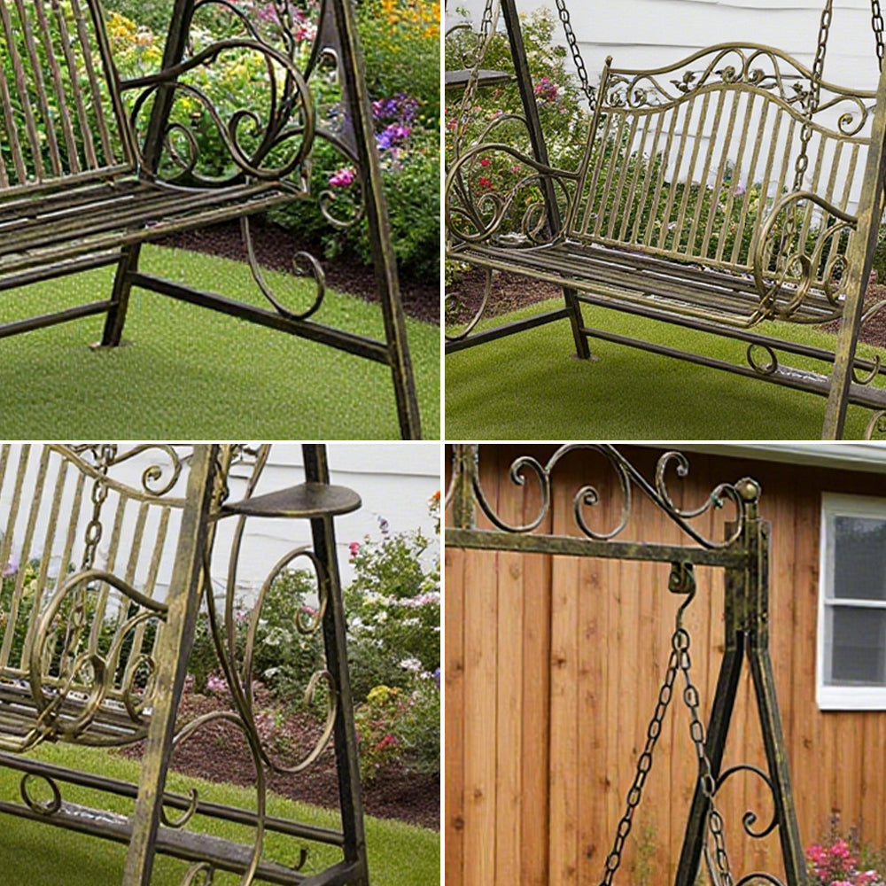 SOLARA YY02B 150cm Wrought Iron Garden Swing Chair – Black/White/Red/Green Straight Backrest Outdoor Use