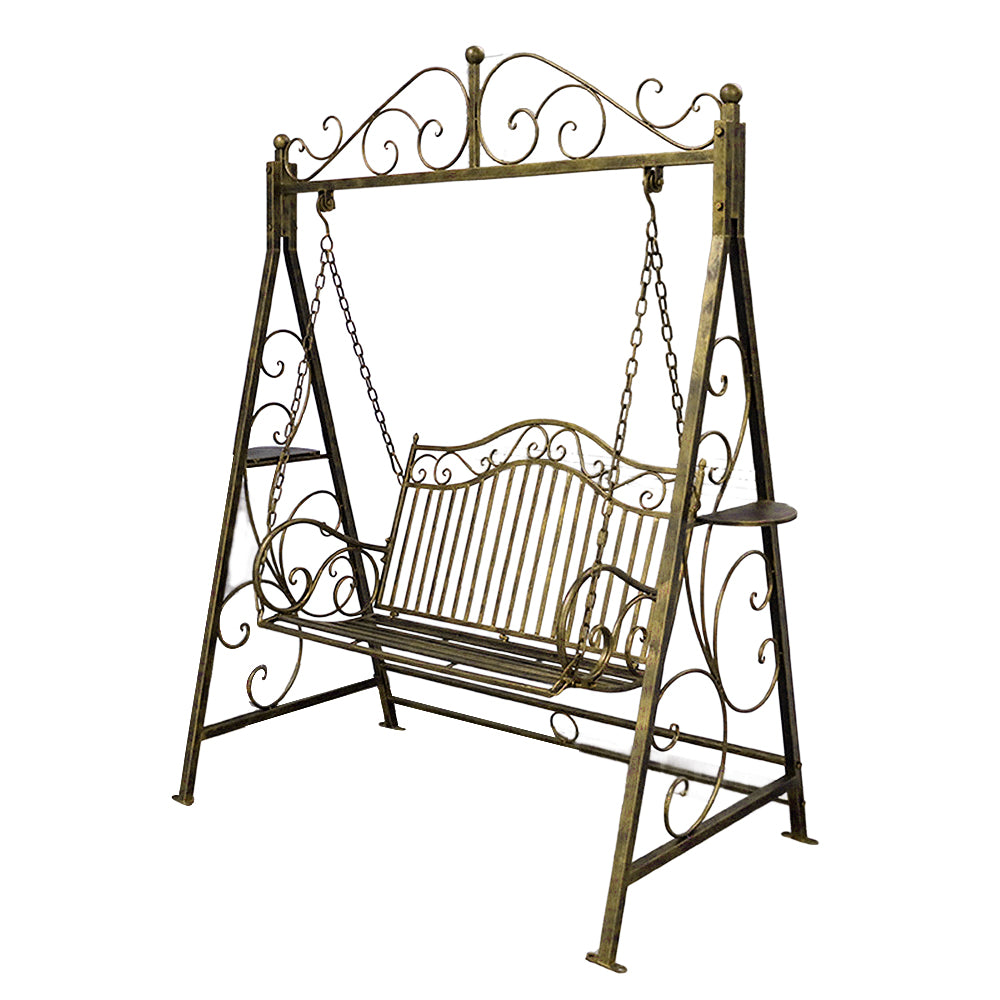 SOLARA YY02B 150cm Wrought Iron Garden Swing Chair – Black/White/Red/Green Straight Backrest Outdoor Use