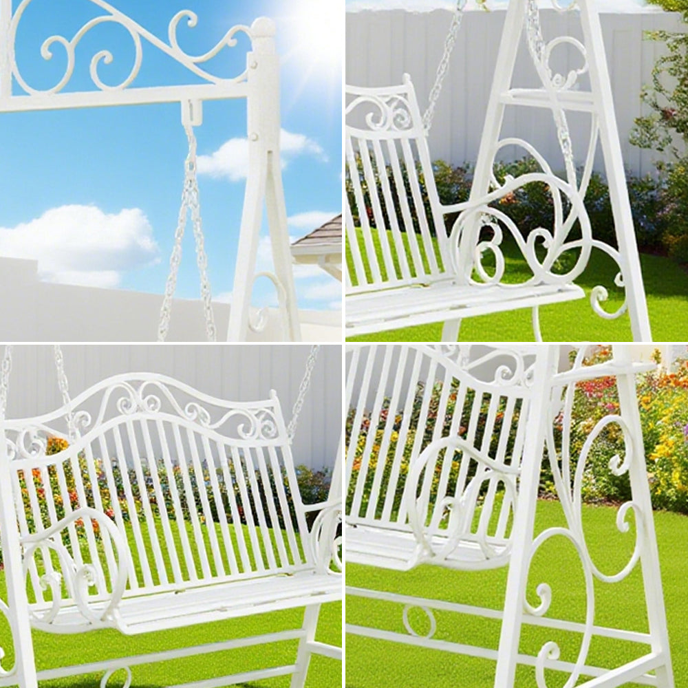 SOLARA YY02B 150cm Wrought Iron Garden Swing Chair – Black/White/Red/Green Straight Backrest Outdoor Use