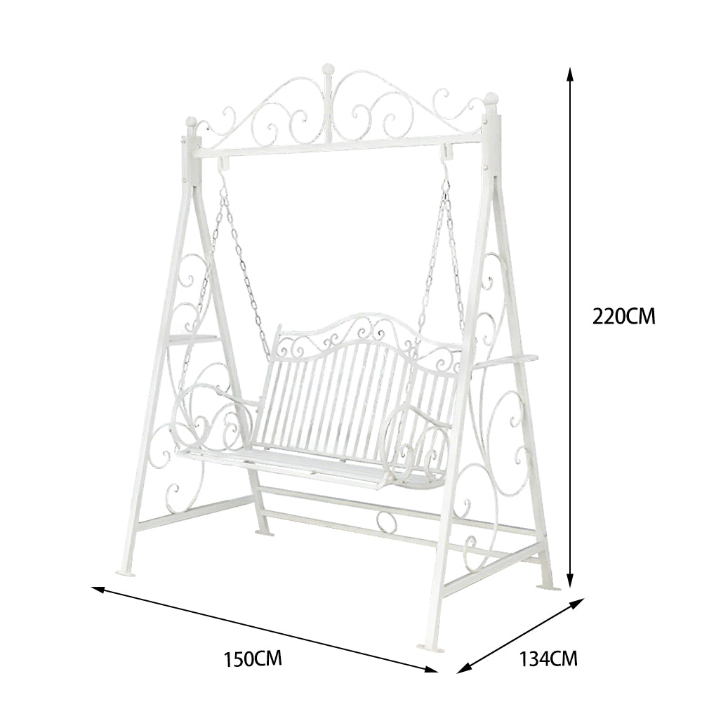 SOLARA YY02B 150cm Wrought Iron Garden Swing Chair – Black/White/Red/Green Straight Backrest Outdoor Use