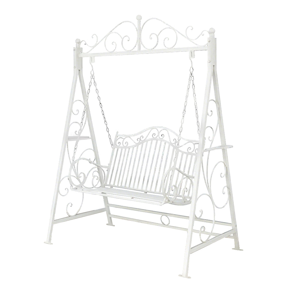 SOLARA YY02B 150cm Wrought Iron Garden Swing Chair – Black/White/Red/Green Straight Backrest Outdoor Use