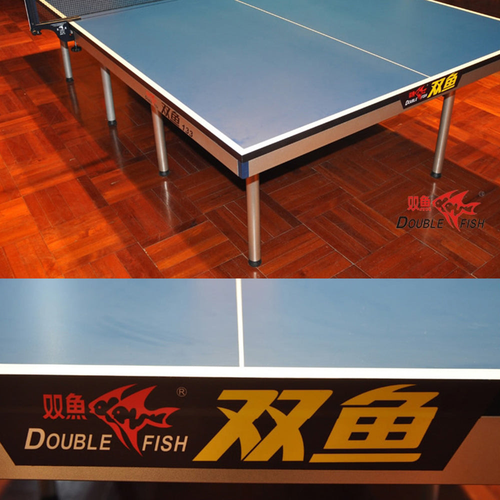 DOUBLE FISH 133 Indoor 25mm Blue Foldable Solo Play Table Tennis Pingpong Table-Bats Balls Net ITTF Approve
